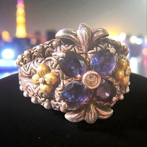 Barbara Bixby Iolite Floral Ring In Sterling Silver And 18K Gold